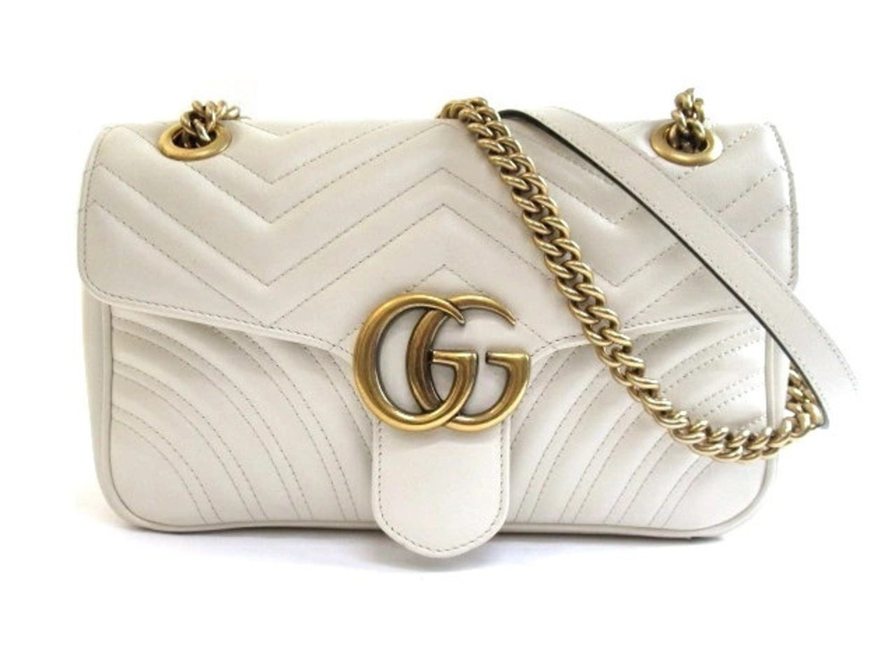 Gucci Bag Chain Shoulder Calfskin GG Marmont Ivory White